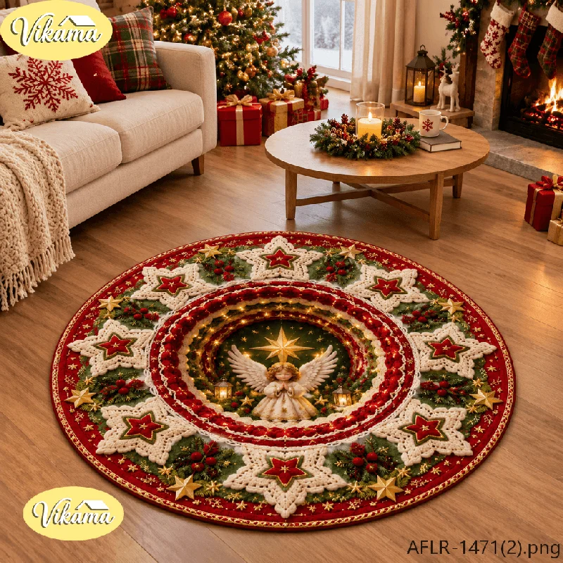 VIKAMA Christmas Party Decorative Rug, Non-Slip Soft Christmas Angel Living Room Decorative Rug, Winter Holiday Home Decor