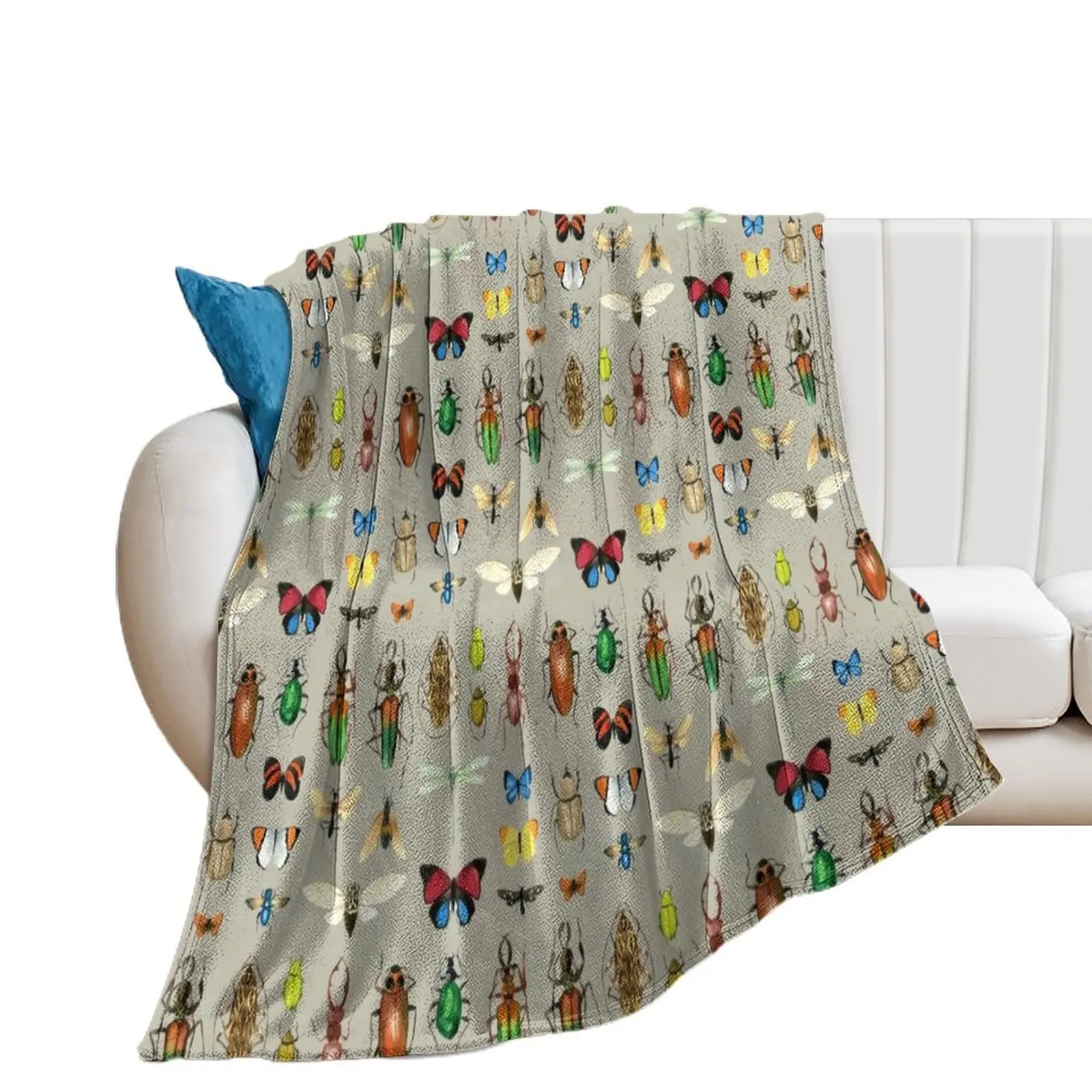 

The Usual Suspects - Insects on grey - watercolour bugs pattern by Cecca Designs Throw Blanket Thin Weighted Blankets