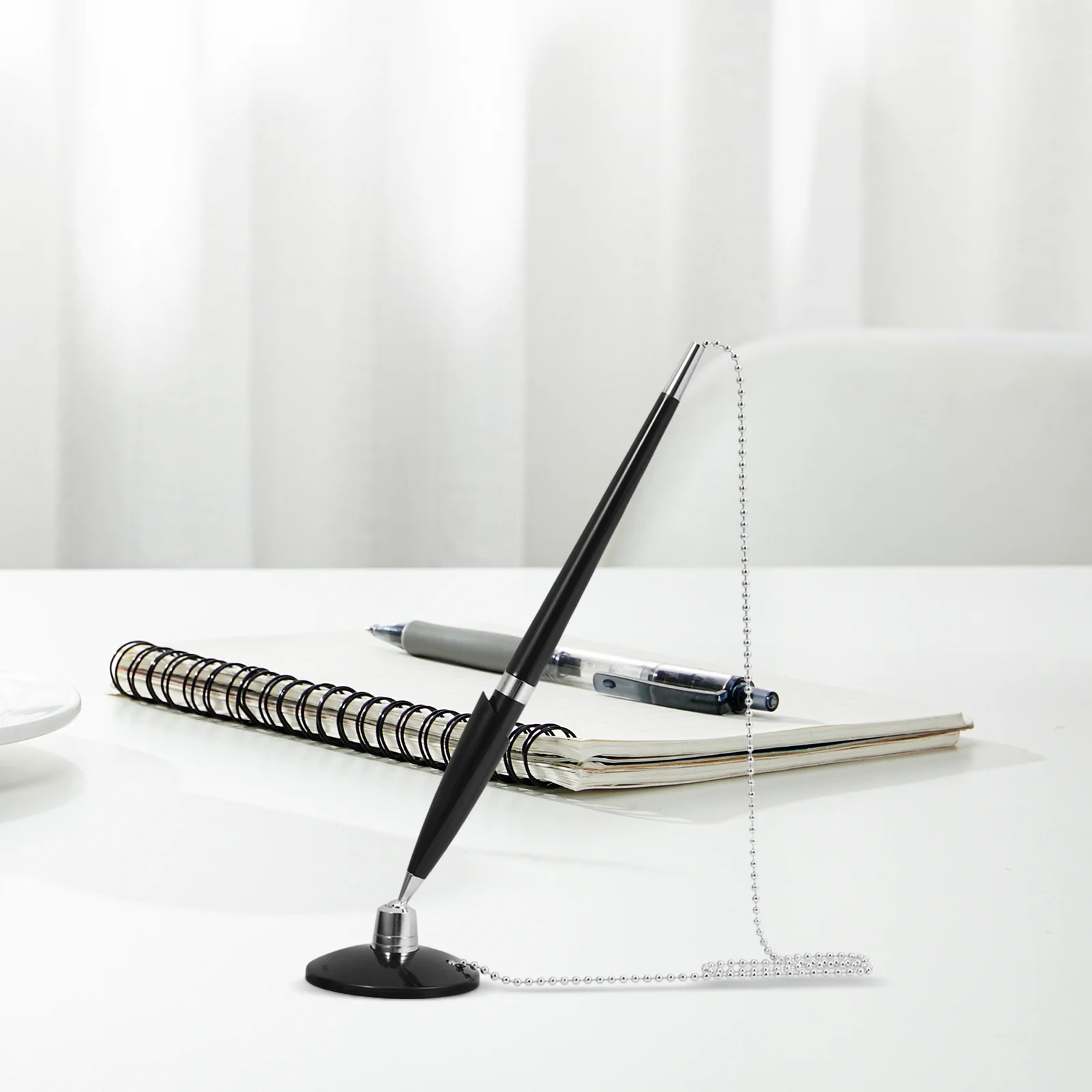 

Desktop Signature Pen with Chain Business Multi-Function Ballpoint Pen Fixed Standing Design for Office Hotel Bank