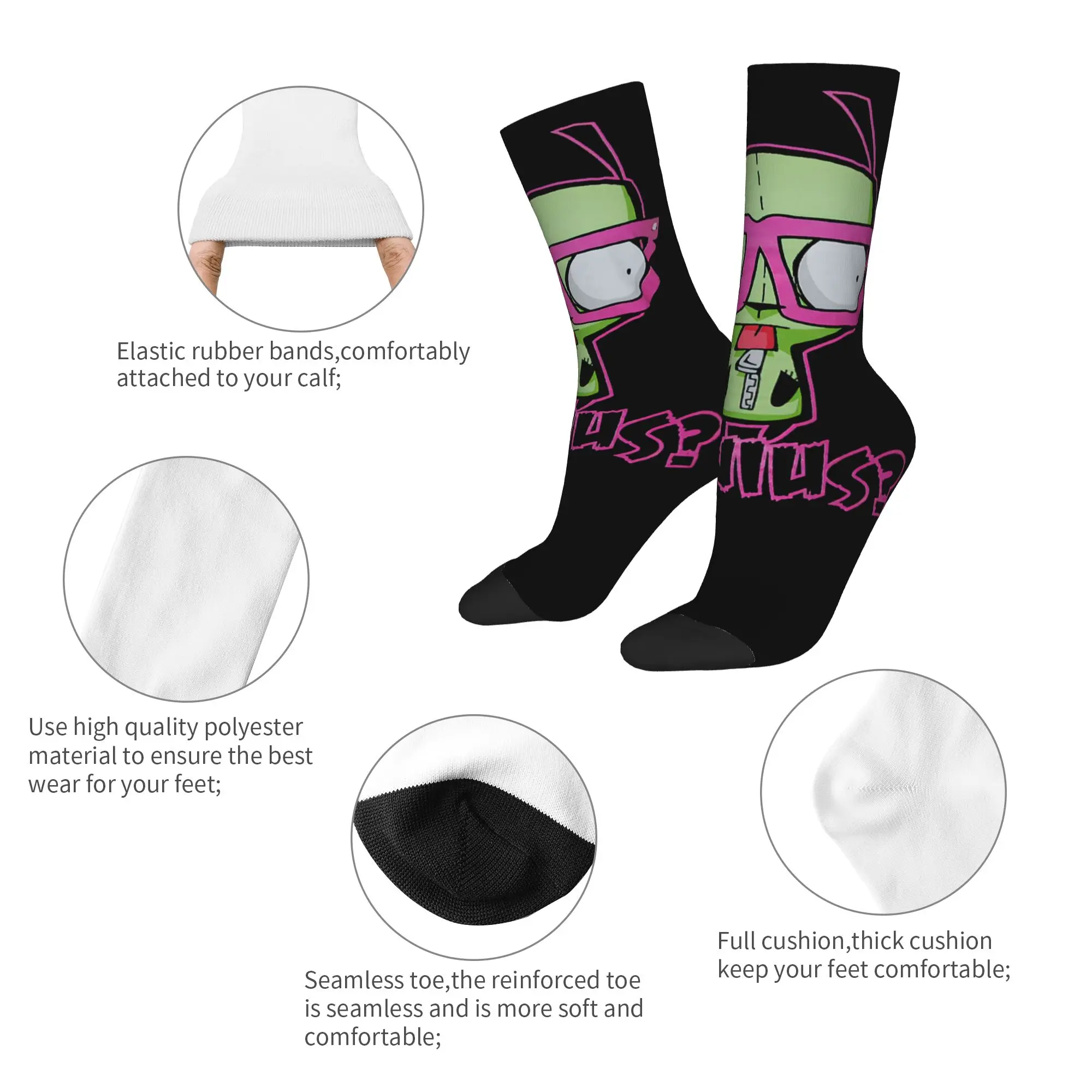 Crazy Design Kawaii Invader Zim Sports Socks  Polyester Crew Socks for Unisex Breathable