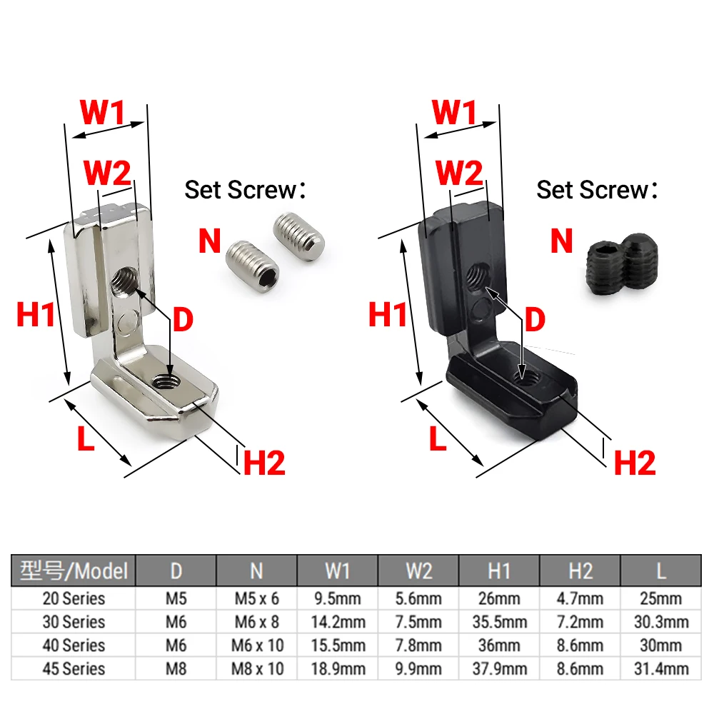 10Pcs Inside Hidden Corner Bracket L-Type Internal Connectors with Screws for 2020 3030 4040 Series Aluminum Profile Accessories