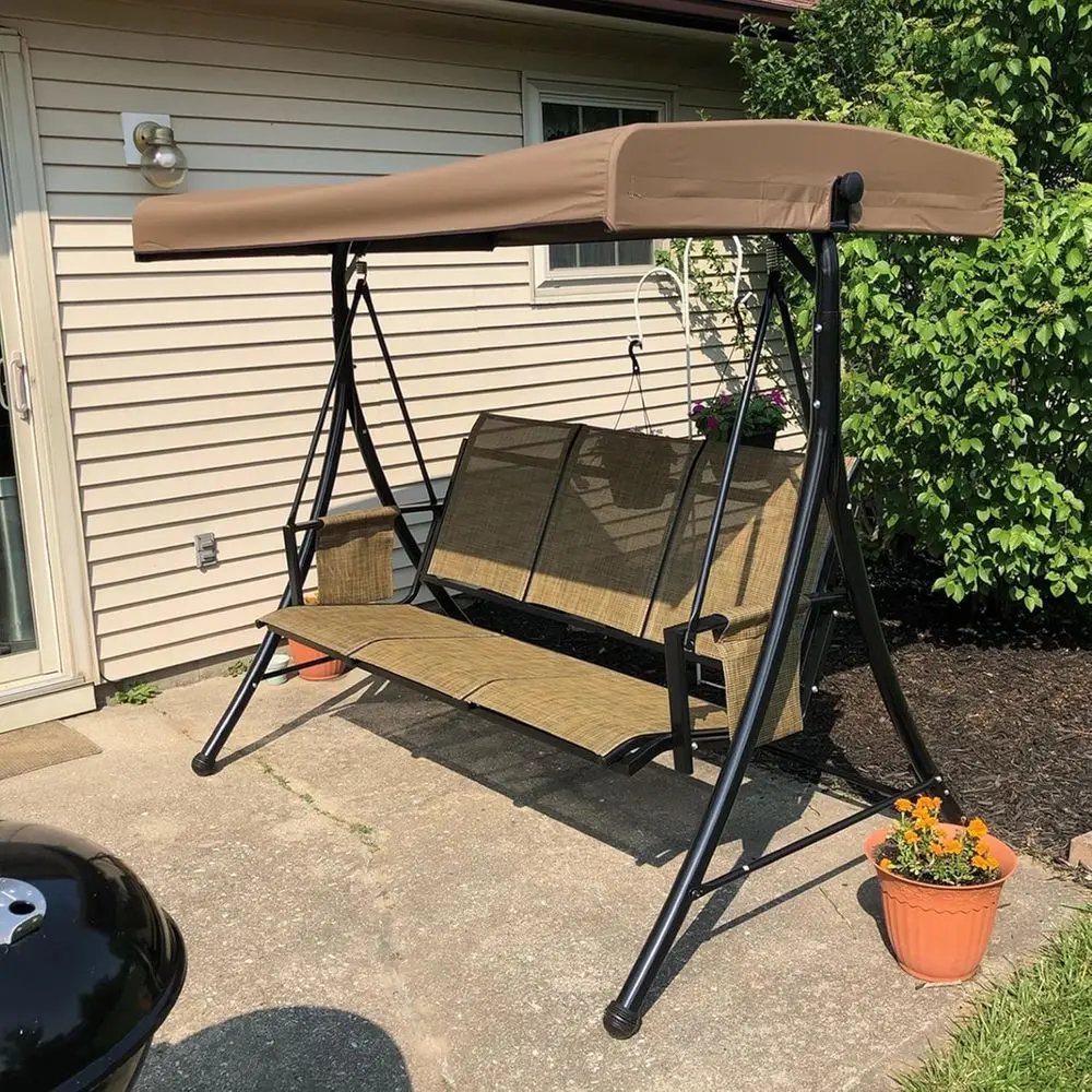 

Seat Deluxe Outdoor Patio Porch Swing with Weather Resistant Steel Frame, Adjustable Tilt Canopy, Beige