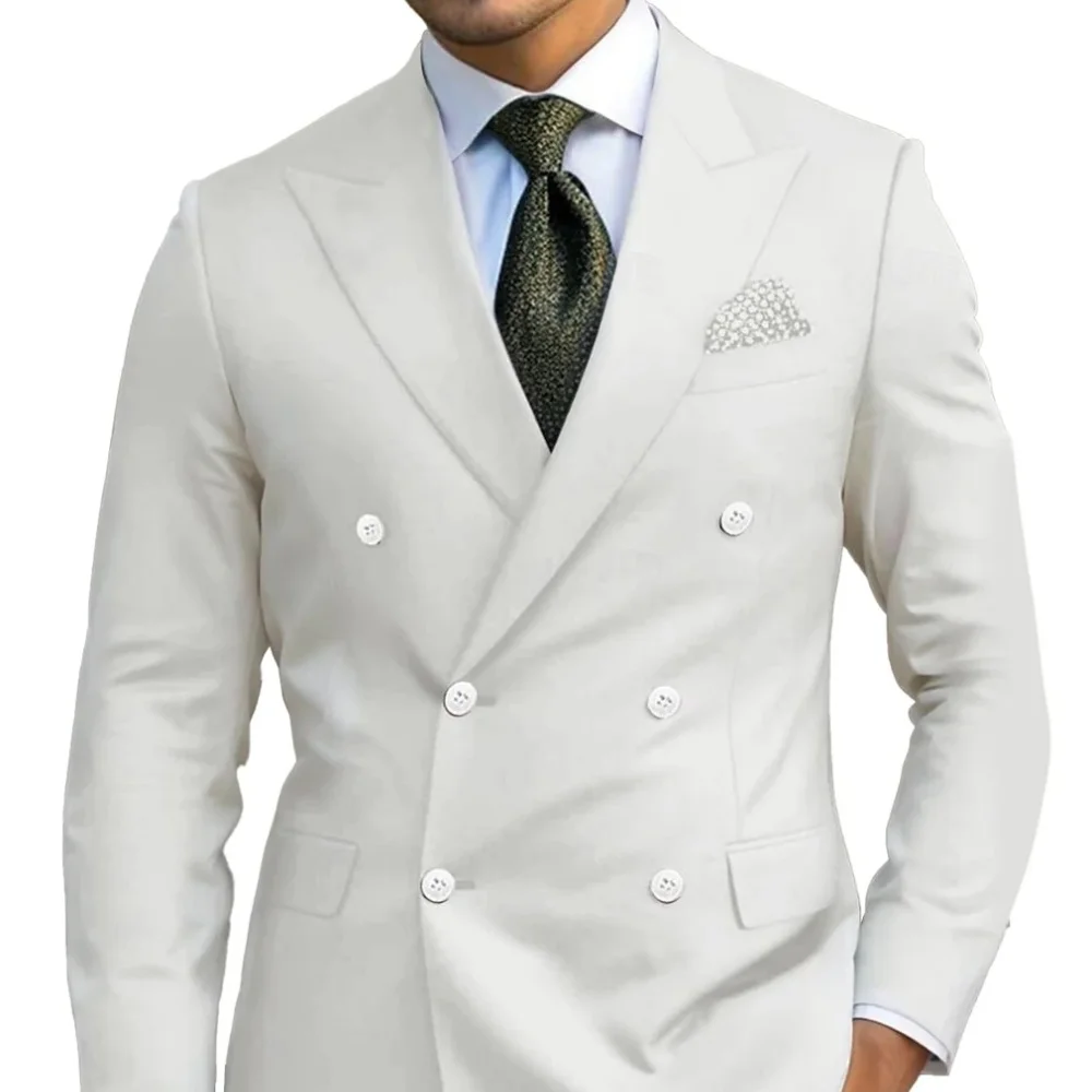 

Solid Male Suits Fashion Slim Fit Double Breasted Business Formal Wedding Party Blazer And Pants 2 Pieces Tuxedo Customize