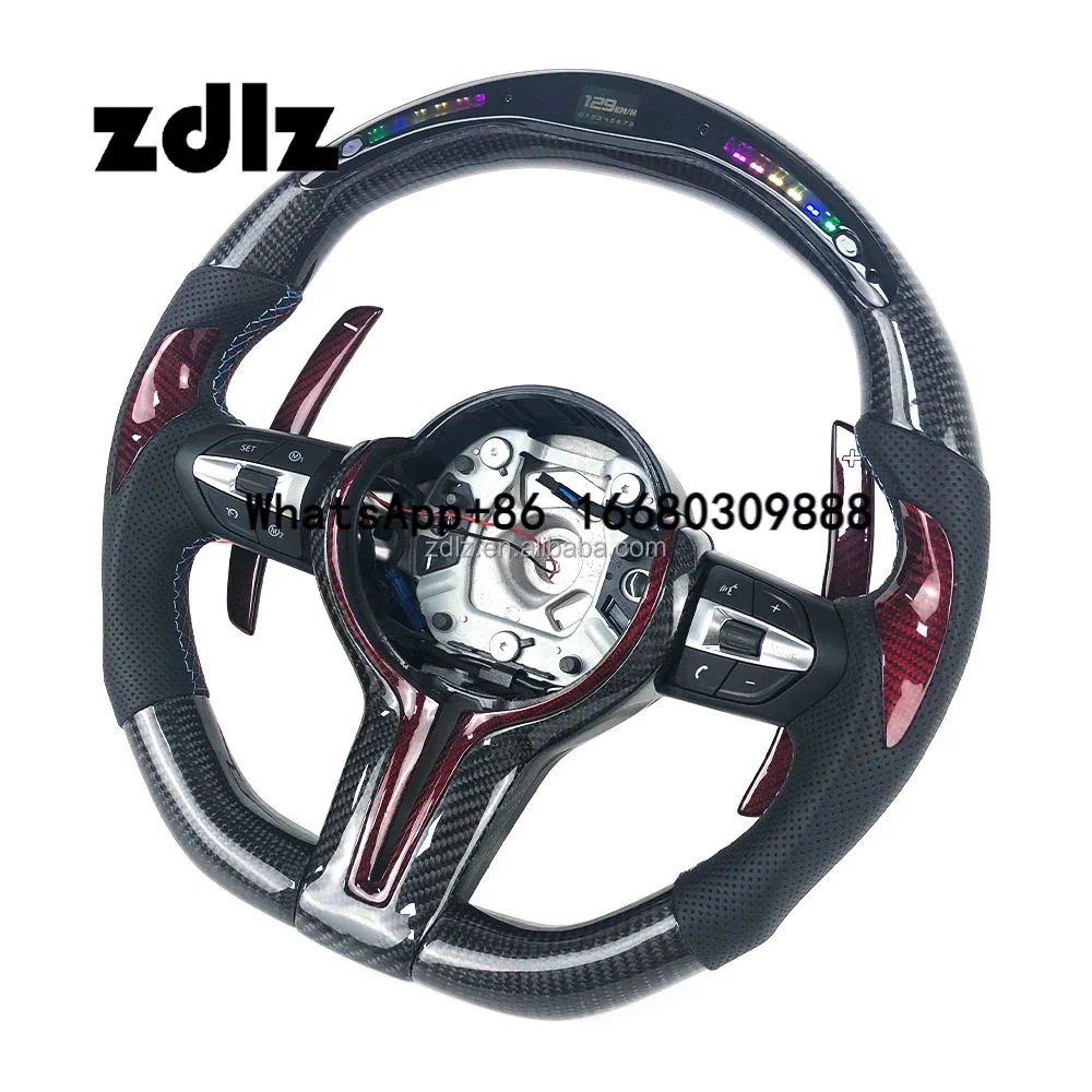 Customized LED carbon fiber perforated leather sports style steering wheel for  series M2 M3 M4 M5 M6 F10 F15 F30 2010-2016