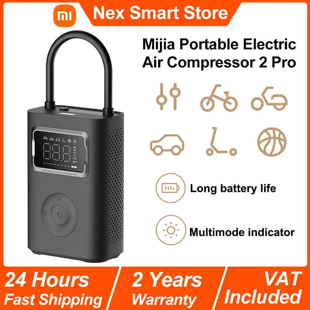 2024 Xiaomi Mijia Compresseur d'air électrique portable 2 Pro, pompe à air de détection de pression des pneus, gonfleur électrique portable multi-outils