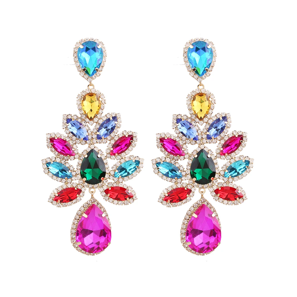 New Novelty Design Shiny Rhinestone Flowers Dangle Earrings For Women Fashion Jewlery Evening Dress Statement Earrings Accessory