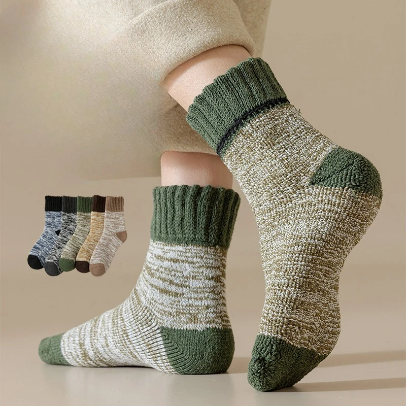 1/5 pairs Winter new Fashion Versatile Mid tube Socks Wool Socks Men Super Thick Hiking Socks Thermal leisure comfortable Socks