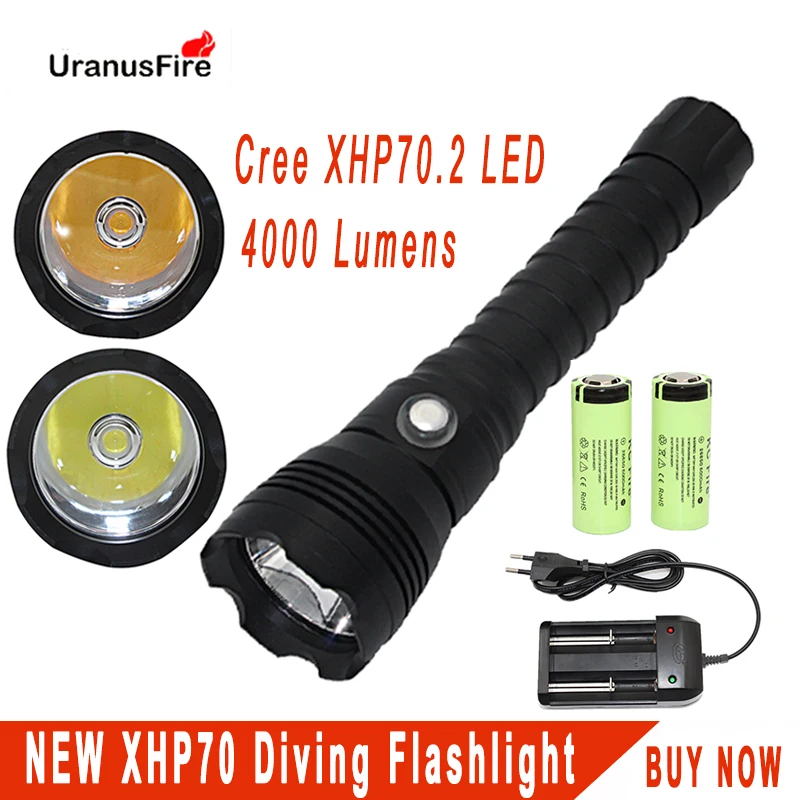 

XHP70.2 LED Scuba Diving Flashlight Underwater 100M XHP70 Dive Torch Linterna Waterproof Lamp 26650 Battery +Charger
