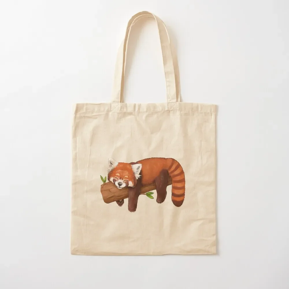 

Red Panda Sleeping On A Log Tote Bag Custom bag university shopper bag eco folding Big women