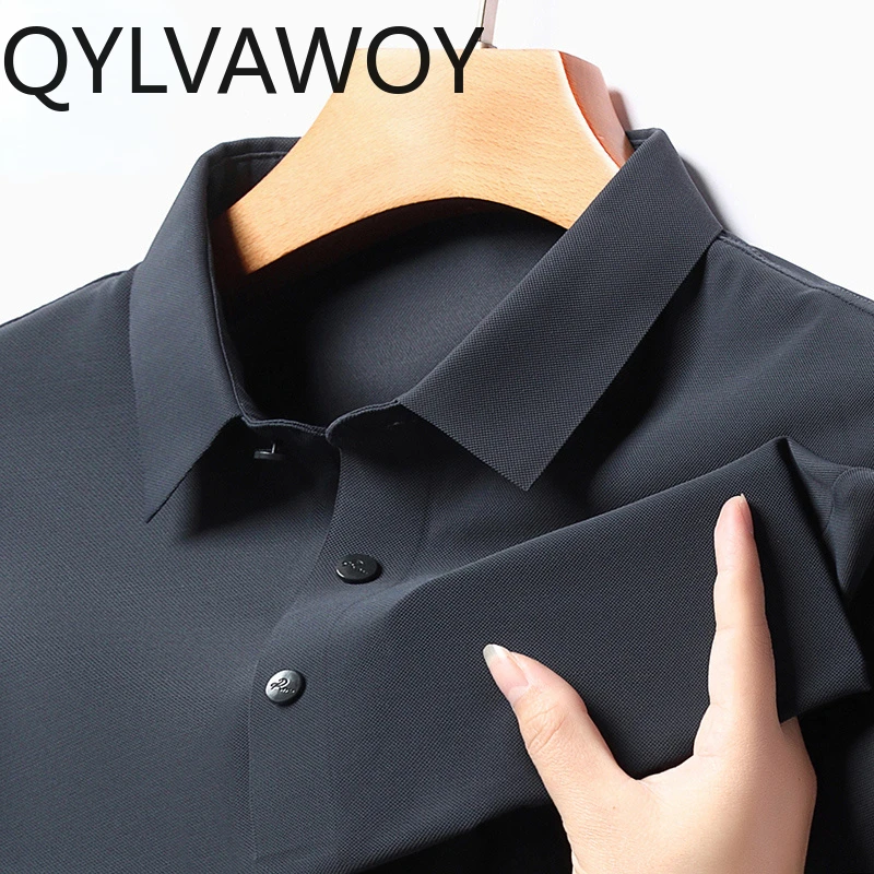 QYLVAWOY Elastic Ice Shirt Polo T-Shirts for Men Summer Clothes Fashion Short Sleeve Top Mens T Shirts 2024 Camisa Masculina