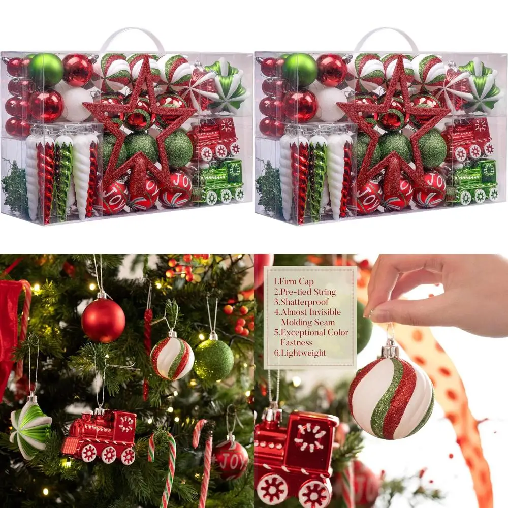 

100-Piece Shatter-Resistant Red, Green & White Christmas Ornament Set for Festive Tree and Holiday Decor