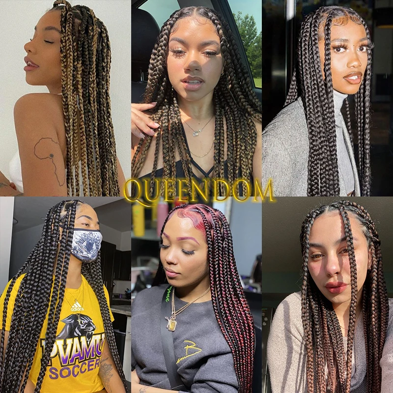 36 Inch Long Lace Synthetic Braid Wig Full Lace Jumbo Box Braids Goddess Wig Knotless Handmade Crochet Cornrow Plait Braided Wig