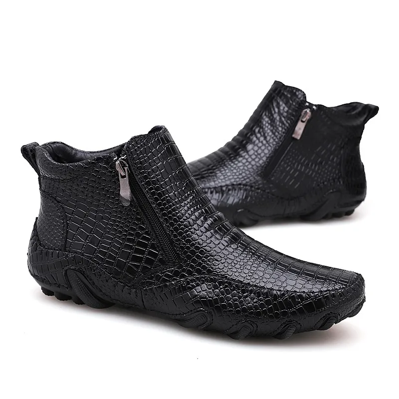 Fashion Quality Leather Men Boots Winter warm casual shoes Men Footwear Zipper Male Ankle Black boots botas hombre Rubber