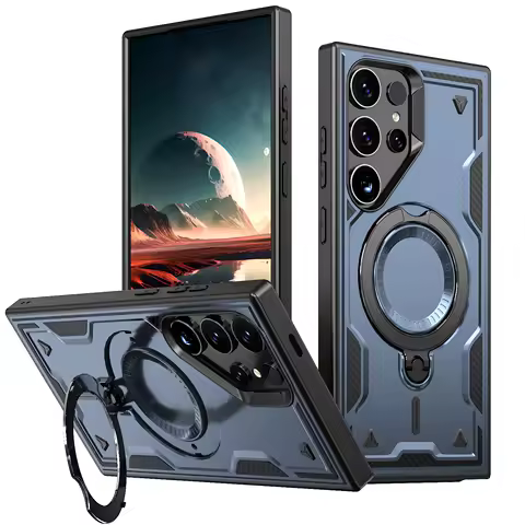 For Samsung Galaxy S21 S22 S23 S24 S25 Ultra Plus Plastic hard shell TPU rotating bracket phone case magnetic charging shell