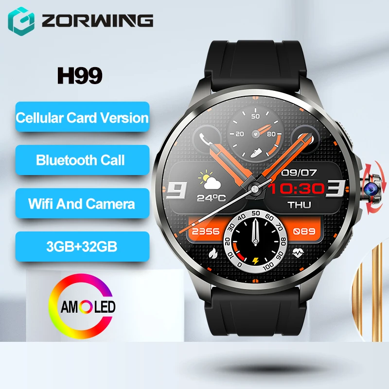 H99 Versione cellulare con scheda 4G Smart Watch AMOLED Wifi GPS Camera 3 + 32GB Bluetooth Uomo Donna Smartwatch Video wireless 2024