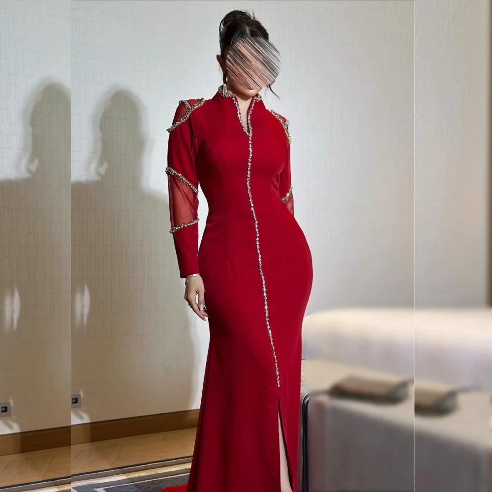 فساتين طويلة ذات ياقة عالية ومزاجية مخصصة مناسبة مخصصة للنساء فستان سهرة رسمي رائع للحفلات اللامعة