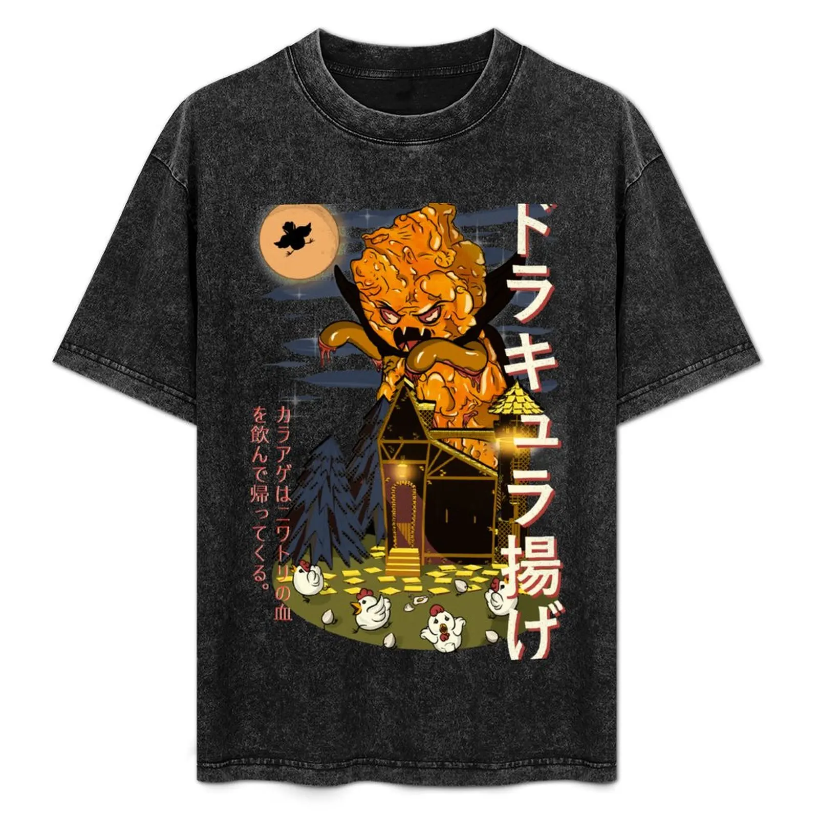 Dracula Karaage T-Shirt mit Aufdruck „Angriff auf Hühner“ Leichtes bedrucktes T-Shirt