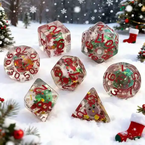 7-Piece Transparent Dice Set with 3D Christmas Characters - Thanksgiving Game, Outdoor Party Supplies, Christmas Gift & Holiday