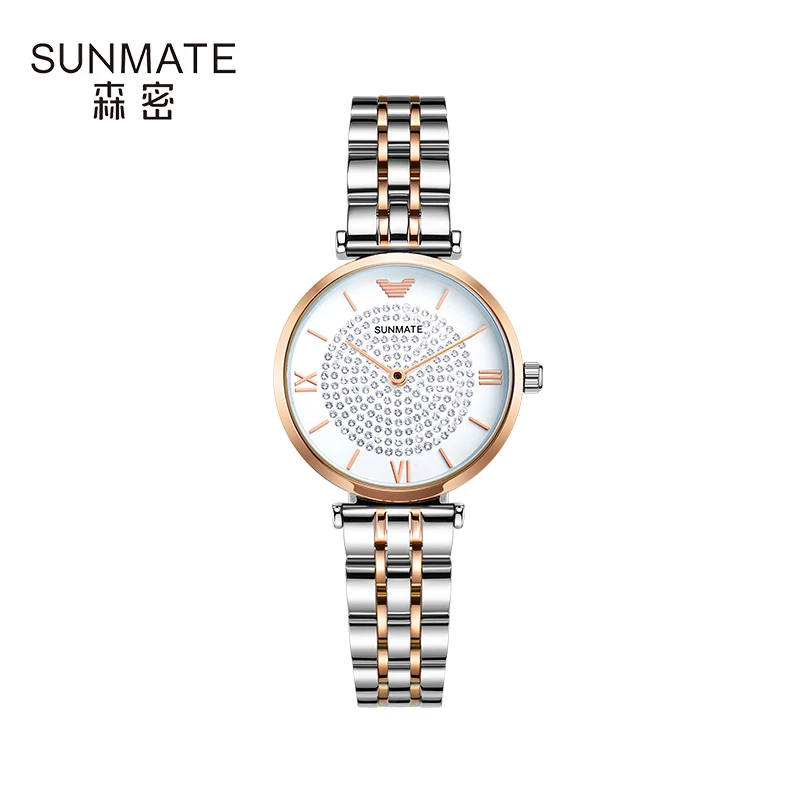 Popular Fashion Brand SUNMATE Luxury Diamond Watch Stylish Noble Temperament Quartz Ladies Fashion Gift Steel Waterproof Watch