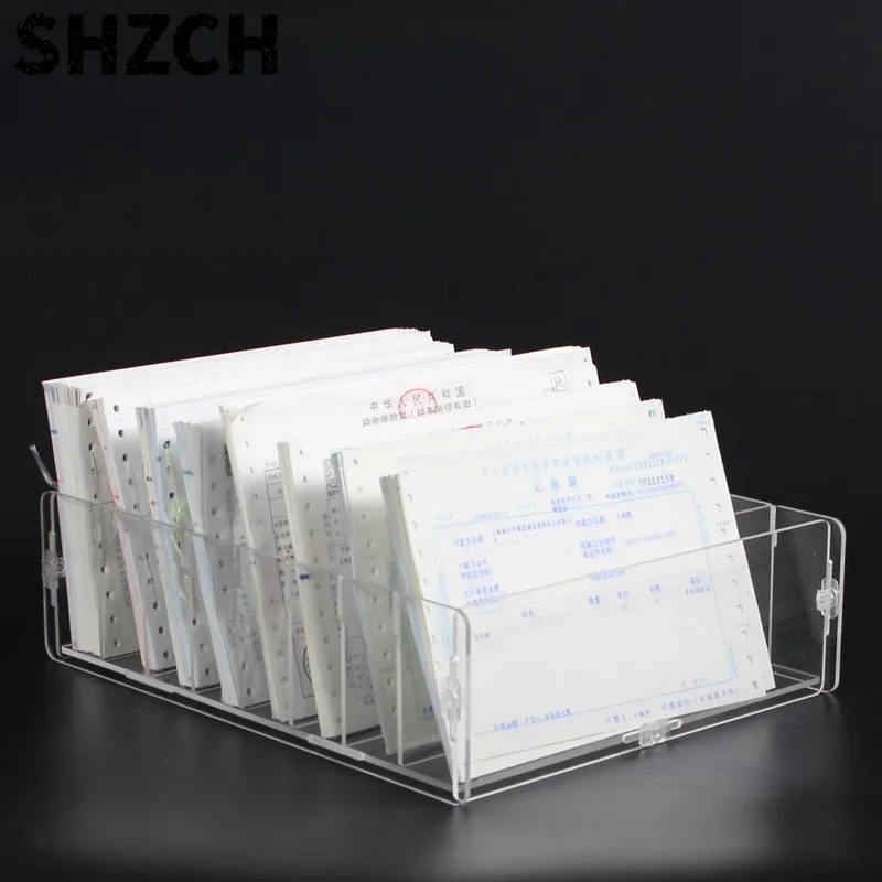 Acrylic Invoice Organizer Receipt Storage Box Removable Divider Accounting File Holder Clear Desktop Voucher Sorter