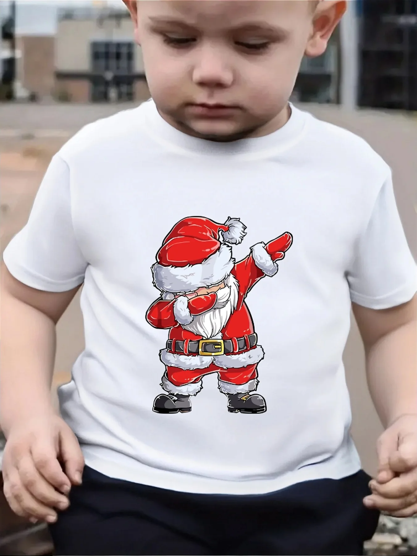 Cute Dabbing Santa Christmas Print Family Matching T Shirt Boys Girls Tee Parent Child Casual Top Mom Dad Kids Summer Daily Wear