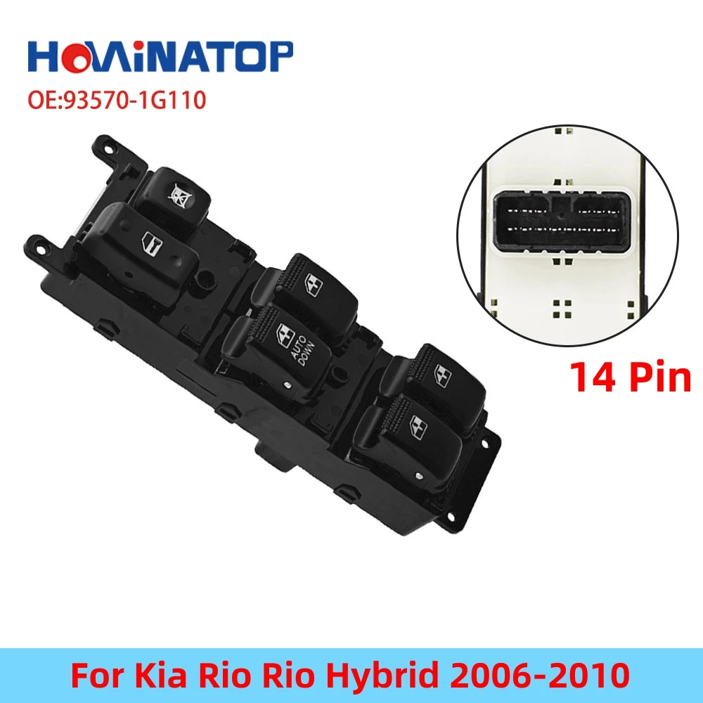 HOWINATOP 93570-1G110 14 Pin AUTO DOWN Master Power Window Switch For Kia Rio Hybrid 2006-2010 OEM Replacement