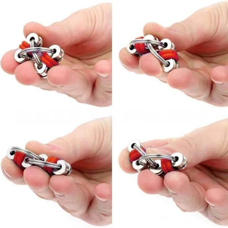 Metal Flip Chain Fidget Cube Focus EDC Unlimited Rotating Stress Relief Keychain Toy Sensory Anxiety Relief for Adults with ADHD