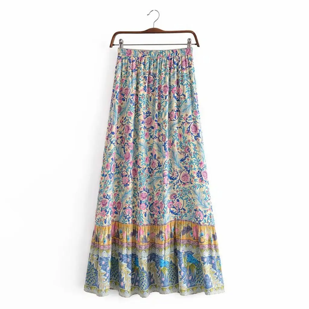 

Women's Bohemian Style Rayon Water Printed Skirt Loose Fit Lace-Up Early Autumn Fashion European And American Influences