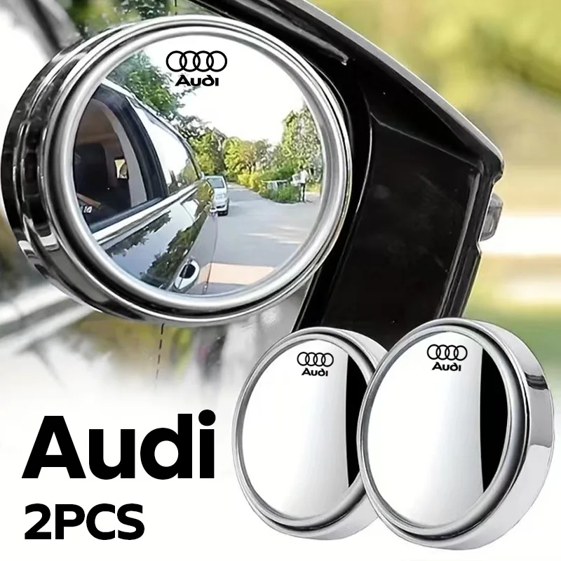 For Audi  A8 S3 S4 Q2 2Pcs Round Frame Convex Blind Spot Mirrors Safety Driving Wide-angle 360 Degree Adjustable Rearview Mirror