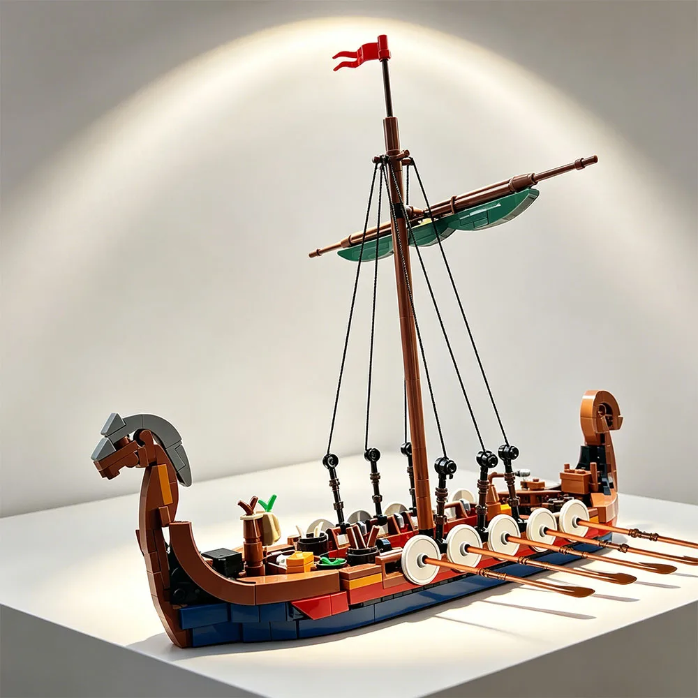 MOC Medieval Viking Ship Building Blocks Model Sodiers Ocean