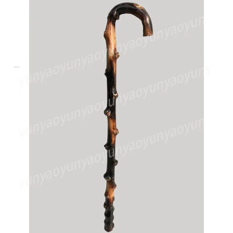 Boutique Solid Wood Retro Integrated Single Stick, Elderly Climbing Crutches, Non-slip and Stable Climbing Canes
