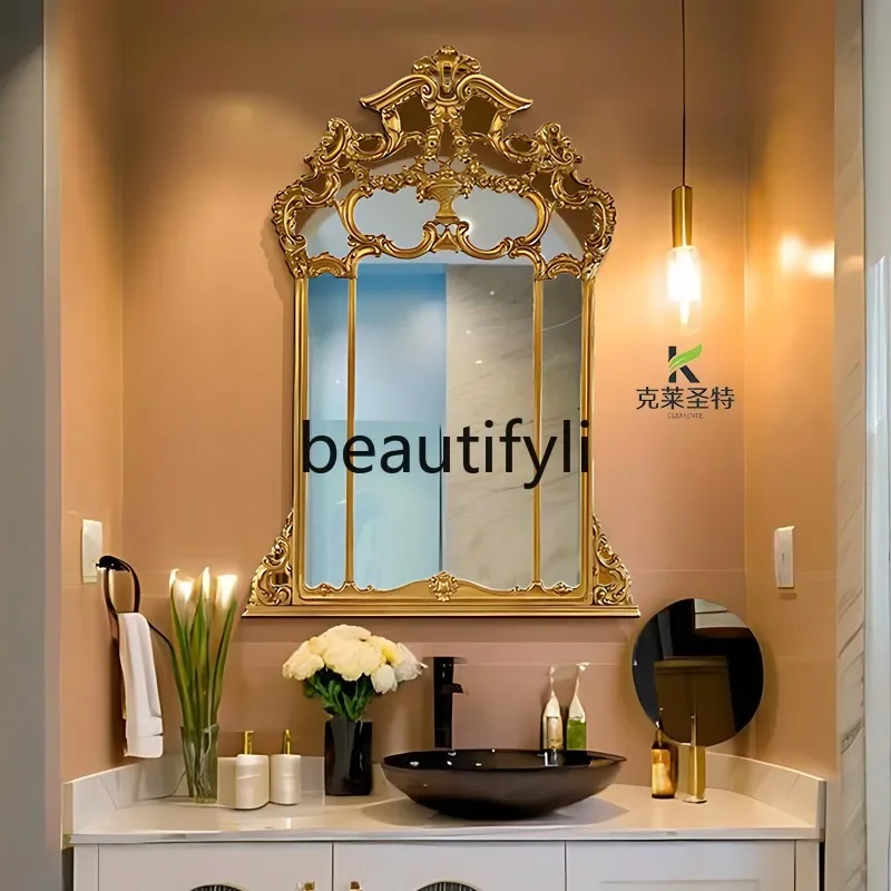 

European bathroom mirror wall-mounted vanity mirror French retro makeup mirror entrance living room B03