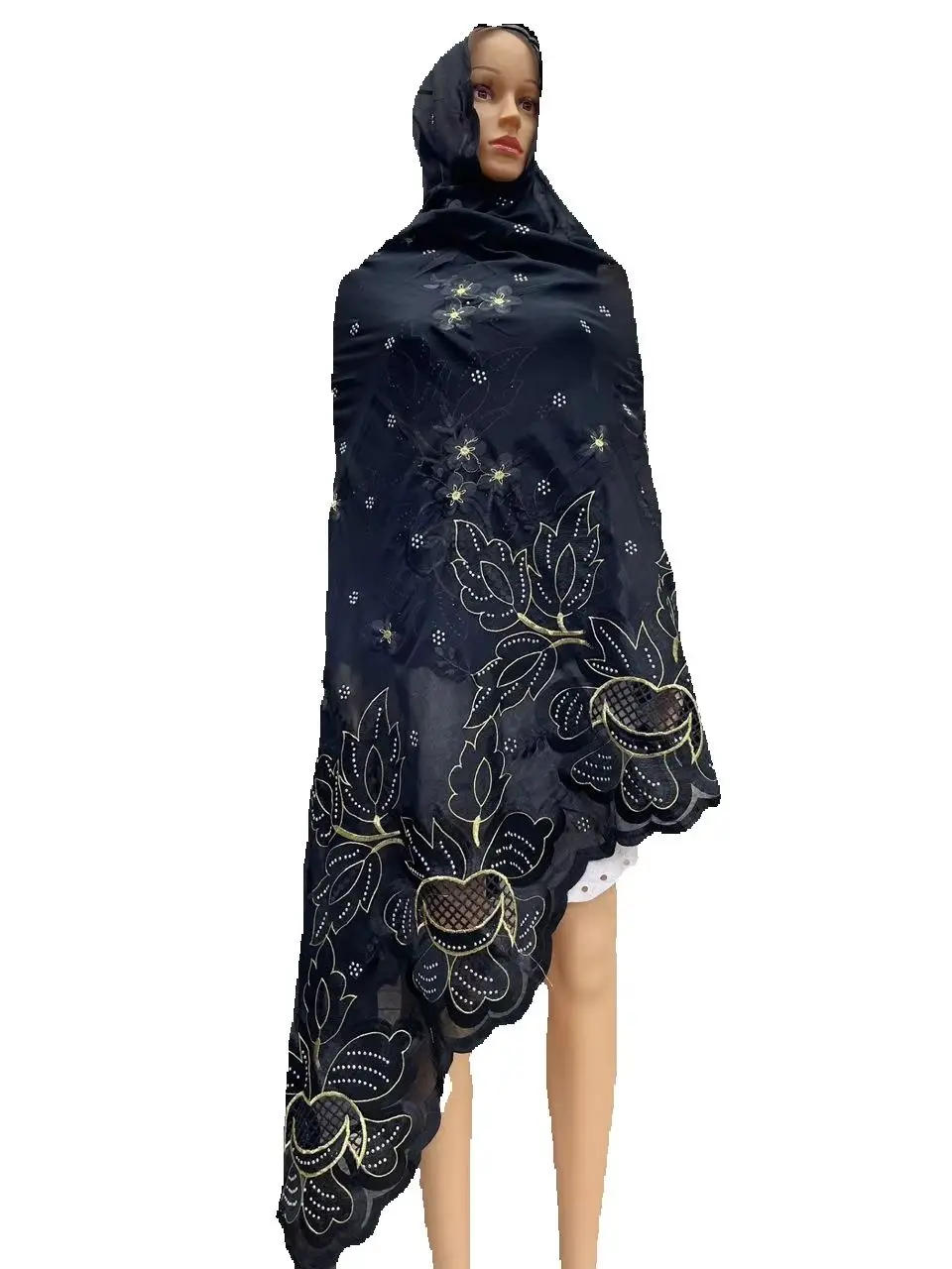 New 100% Cotton Islamic Scarf for Women Soft Embroidery Muslim Hijab Shawl Wrap Chip Design Dubai Style African Women Fash 3