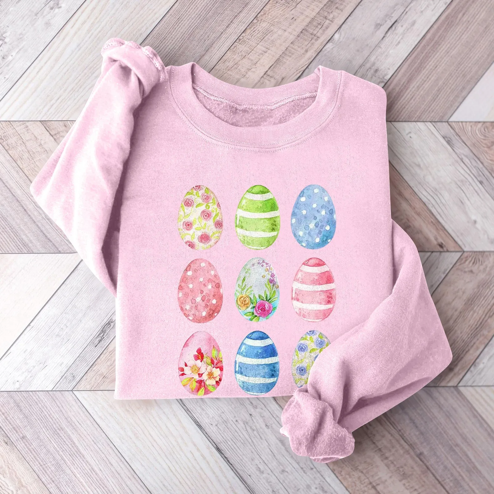 

Sweatshirts And Versatile Sweatshirts Printed Round Neck Women Summer Top For Crew Neck Happy Easter Print Colorful Eggs Pullove