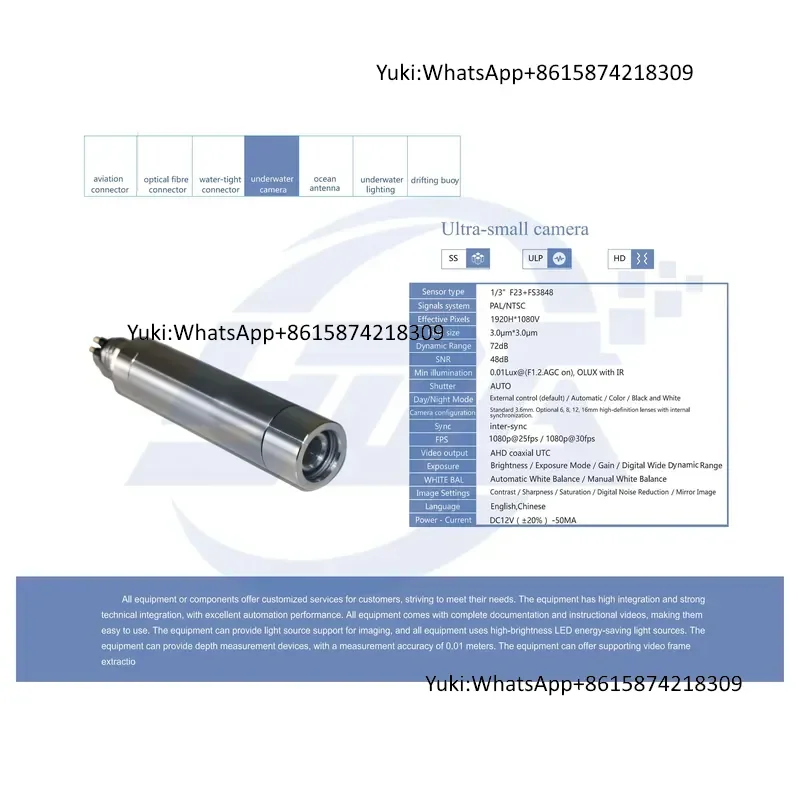 4K UHD Underwater Camera System with 316L Stainless Steel Housing & Adjustable LEDs
