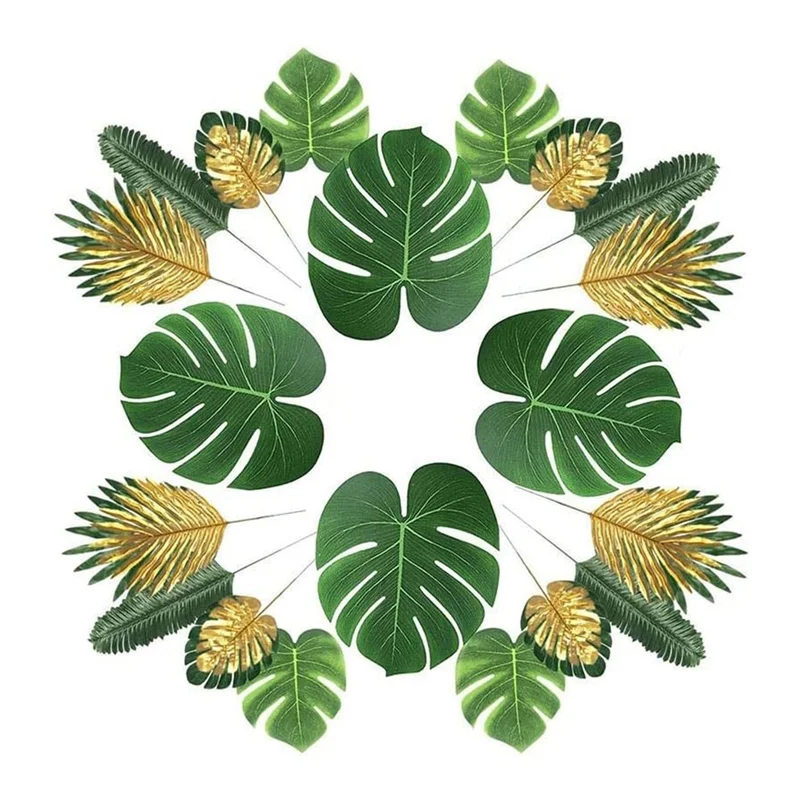 2025+ Artificial Palm Leaves, 66 PCS Tropical Palm Leaves Artificial Plants Hawaiian Theme Party Decor Plant Jungle Decoration