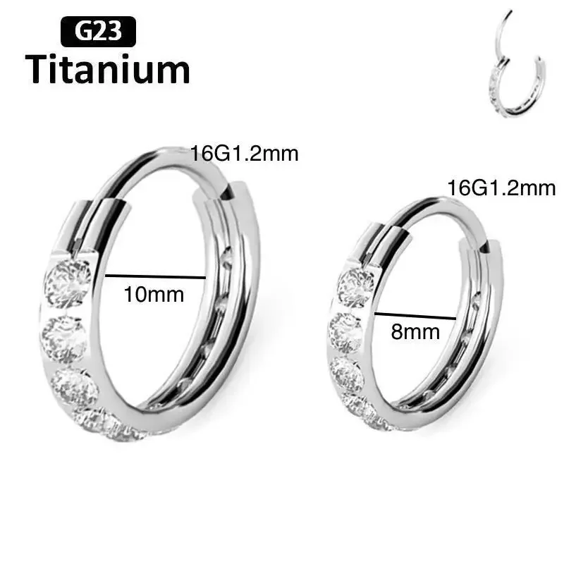 1PS New G23 Titanium Zircon stone hight Segment Rings Open Small Septum Piercing Nose Earrings Fashion piercing jewelry