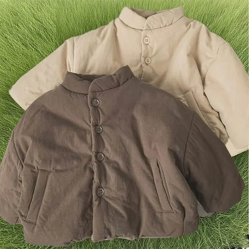 

Boys Girls Winter Jacket Thicken Cotton Warm Kids Coat 2025 Solid Color Children Autumn Outwear Toddler Windproof Warm Outerwear