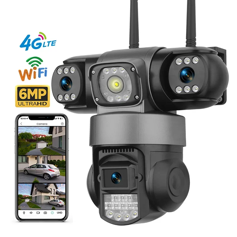 2026 Outdoor Waterproof 6MP 3K 4G Network Camera Three Lens V380 Pro Cctv Camera Two Way Audio Auto Tracking Wifi Security Camer