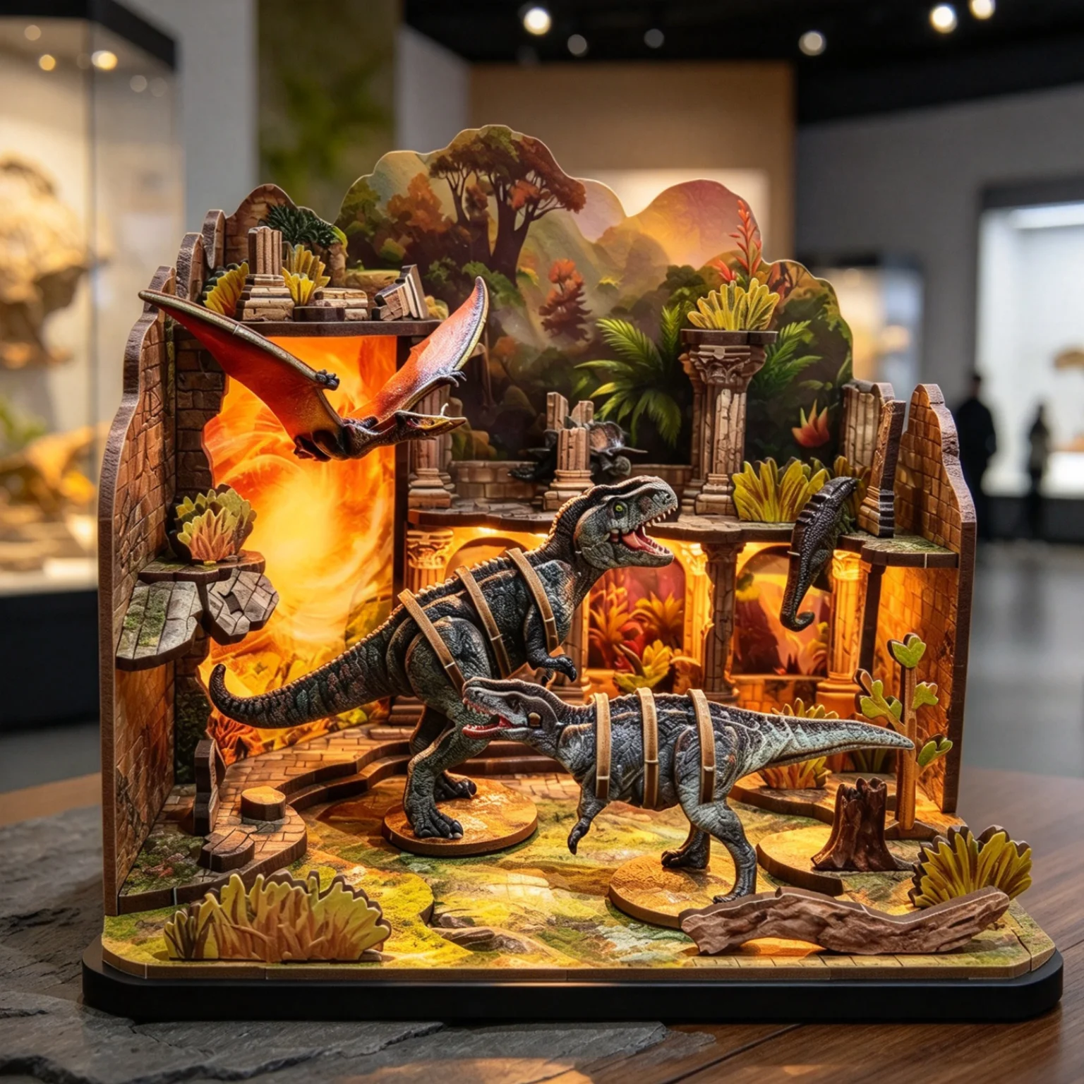 DIY Dinosaur Book Stand Luminous 3D Wooden Puzzle Toys Set Prehistoric World Stereo Model Handmade Assembly Ornament Xmas Gifts