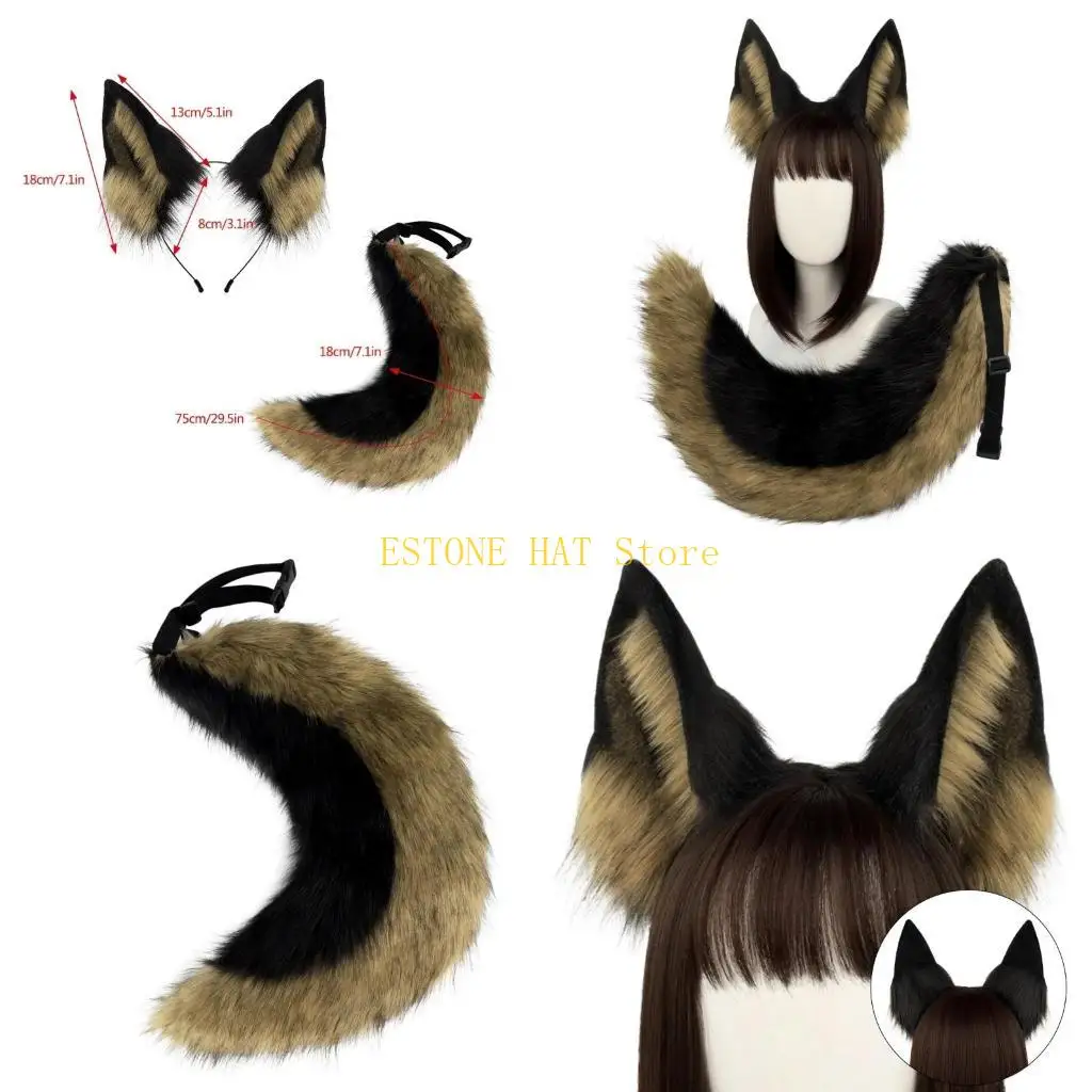 49MF Dierenkostuum Halloween Wolf Hondenkostuumaccessoires inclusief hoofdband met dierenoren en dierenstaart