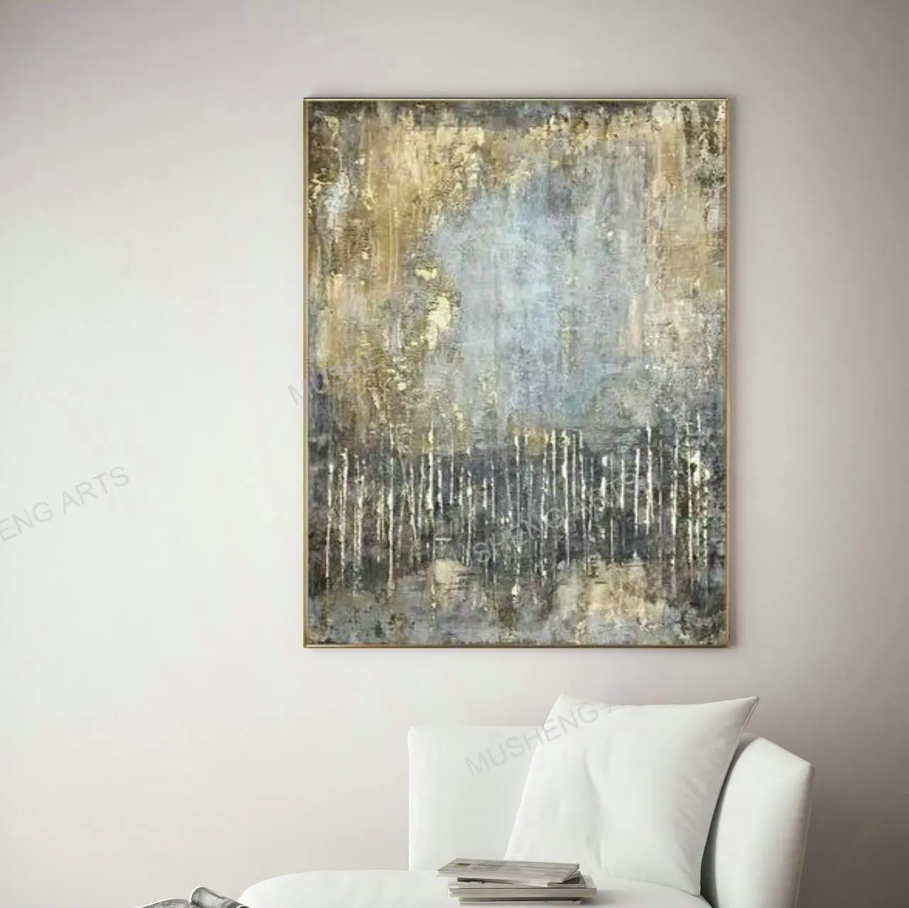 

Abstract Light Grey with Gold Foil Oil Painting on Canvas Gifted Artist Fine Art Modern Landscape Wall Mural for Home Decoration