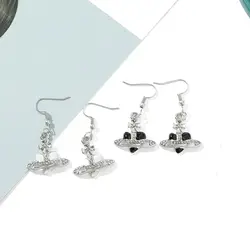 2PCS White Gold-color Plated Earrings Sparkling Diamond Saturn Drip Oil Bow Multicolor Jewelry