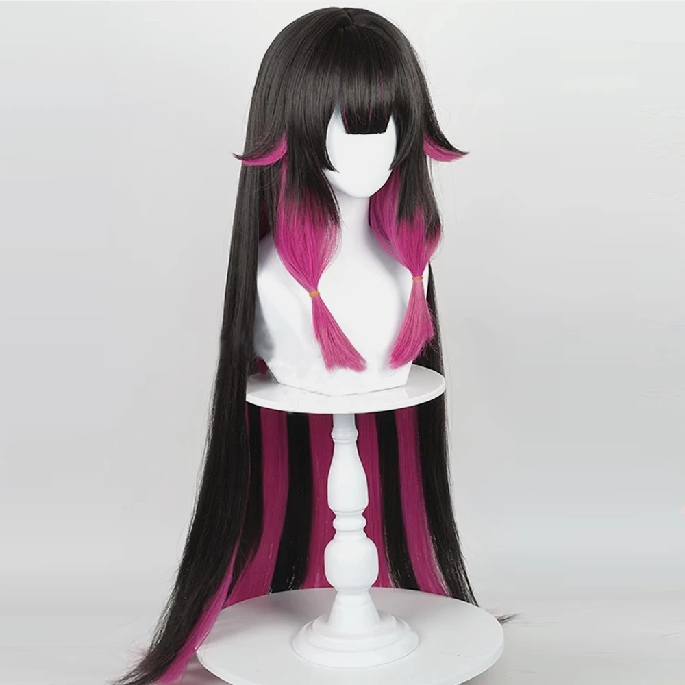 RANYU Genshin Impact Columbina Wigs Fatui Synthetic Long Straight Black Red Cosplay Hair Wig for Daily Party