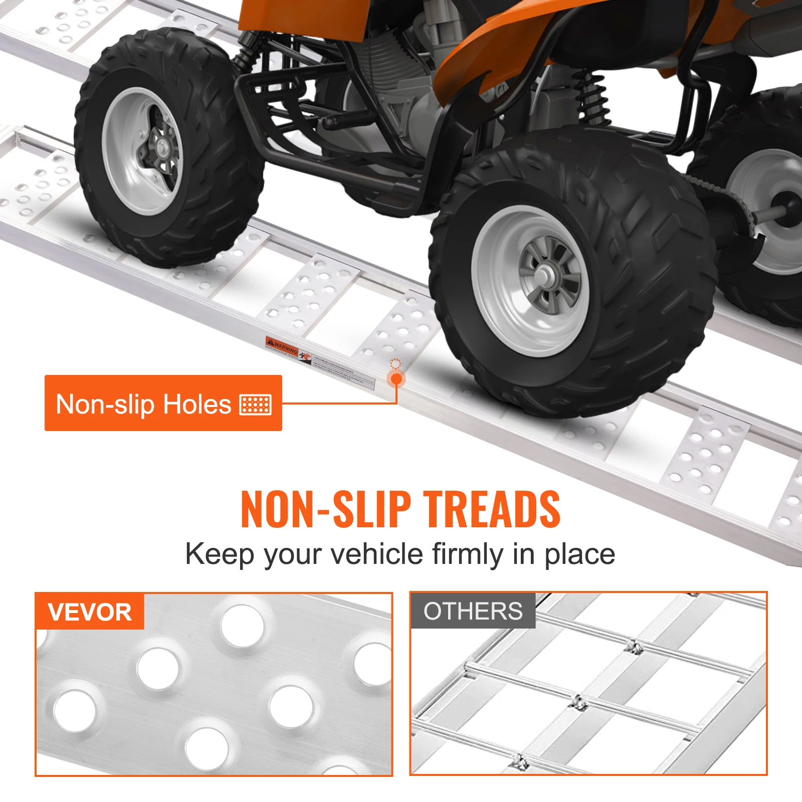 VEVOR Aluminum Ramps 1250lbs Straight Ramp with Treads and Load Straps Portable Loading Ramp for Motorcycles ATVs Trucks 2Pcs