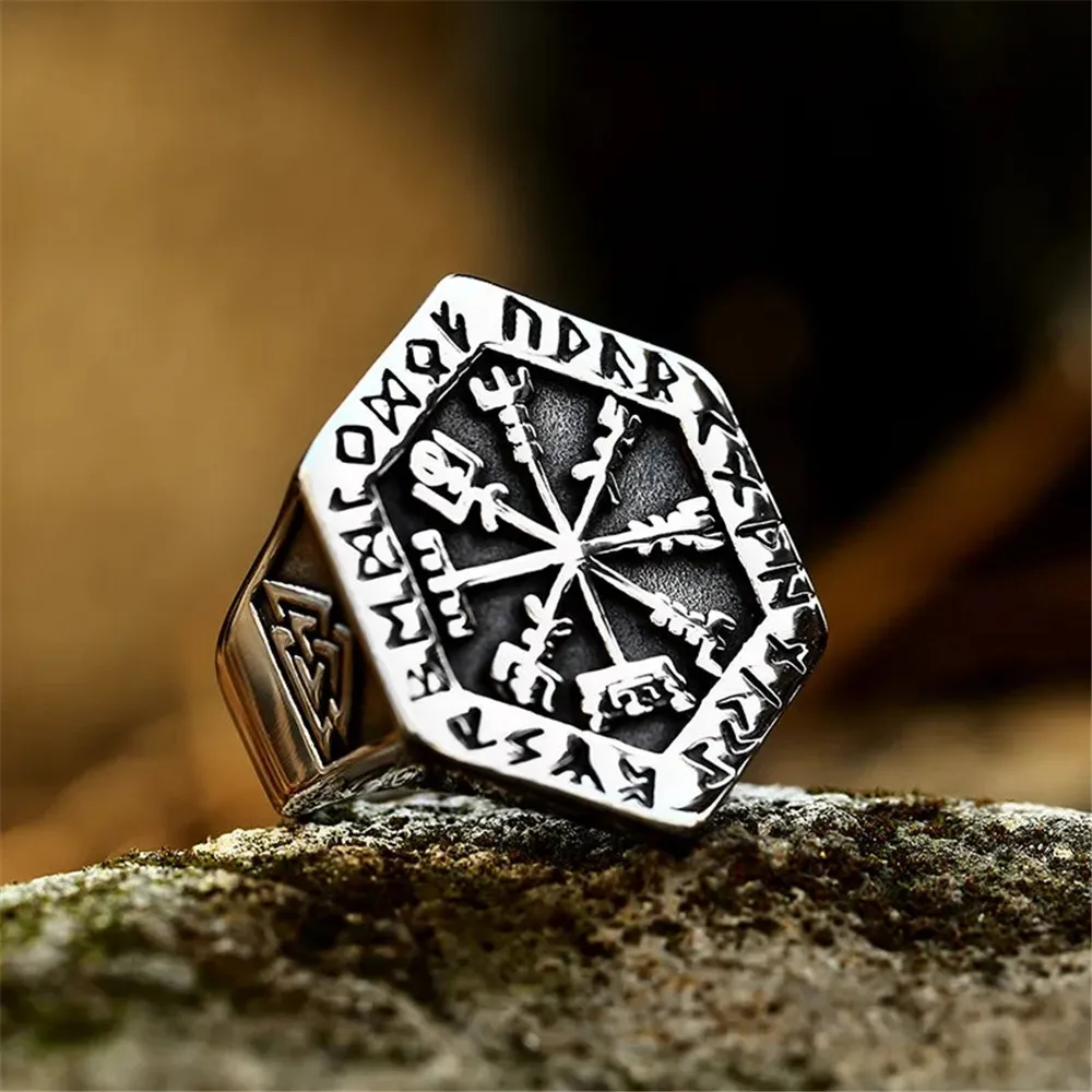 Huge Vikings Compass Solid Ring 316L Stainless Steel Jewelry Biker Punk New Men Rings