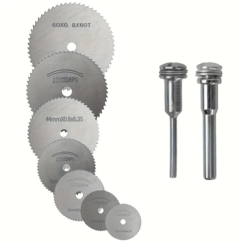 

A set of 9 high-speed steel cutting blades, suitable for wood, plastic, copper, aluminum and soft metals