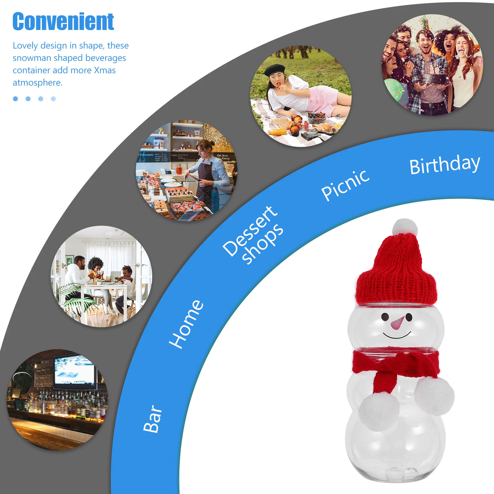 

6Sets Christmas Snowman Shaped Juice Bottles Xmas Beverage Containers Mini Scarf Hats Xmas Juice Bottles with Caps