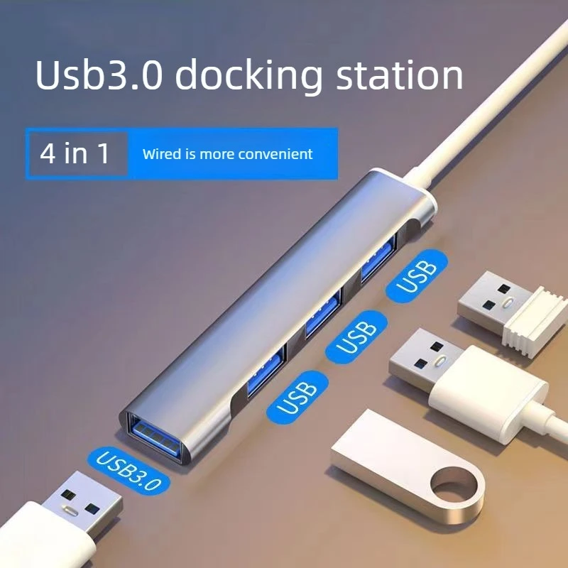 USB Hub with Plug-and-Play Function | USB 1-to-4 Adapter | 4-in-1 High-Speed USB 3.0 Dock | Aluminum Alloy Material for Enhanced
