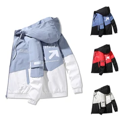 Japanese Harajuku Jacket 2024 Spring Autumn Men's Trendy Jacket Color Blocking Windproof Hooded Jacket